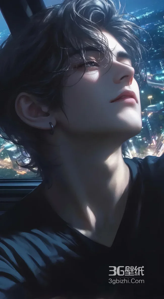 写实风清冷帅哥·城市夜景氛围感 小众手机壁纸热款1