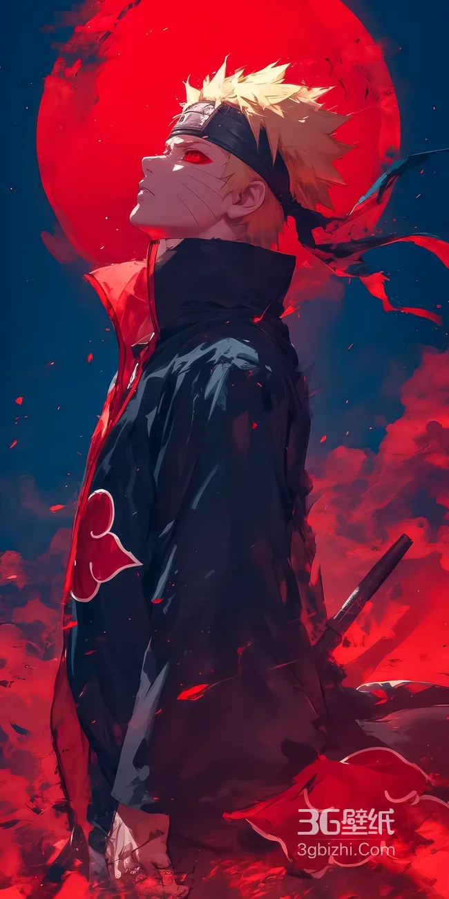 漩涡鸣人·晓袍血月 暗黑热血火影手机壁纸（高人气）1