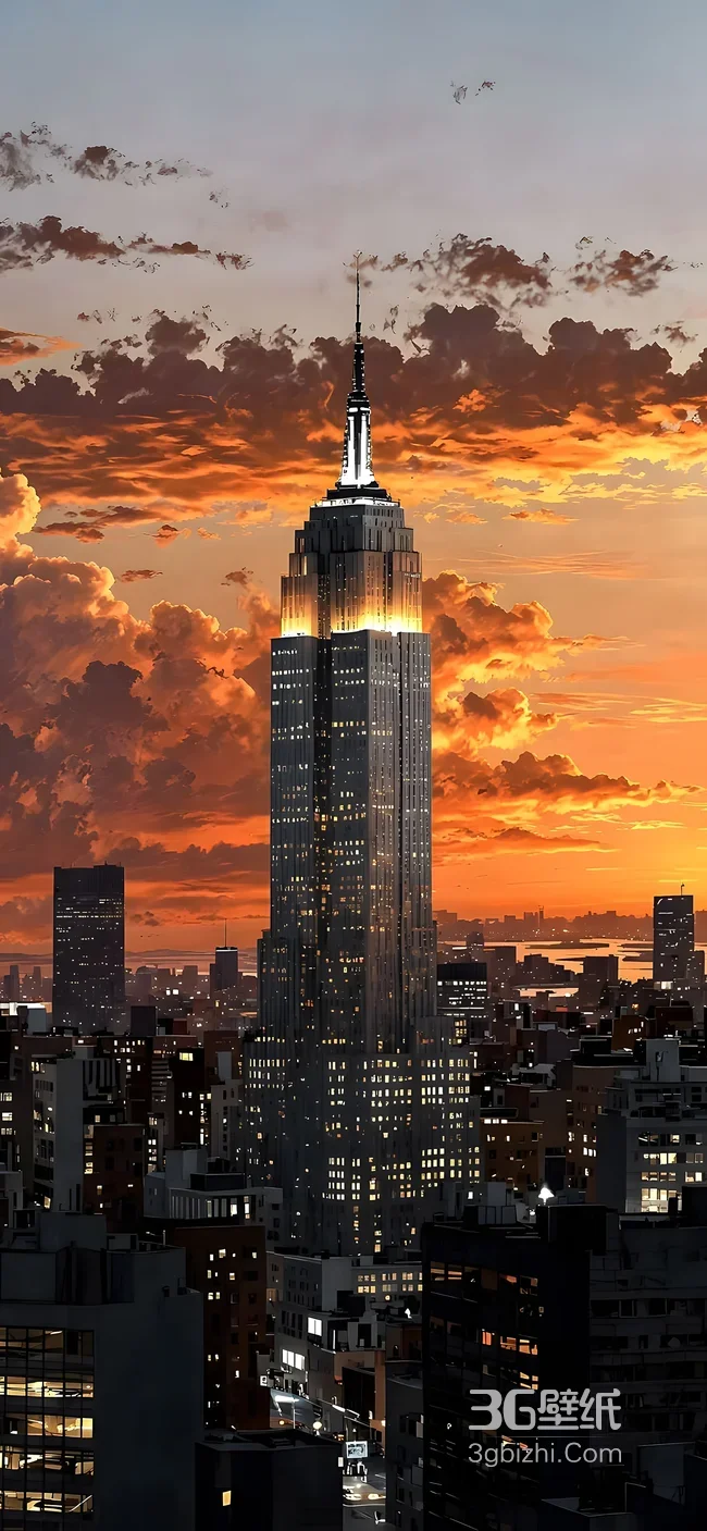 帝国大厦·橙云日落写实风 都市黄昏手机壁纸1