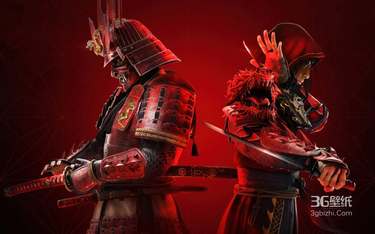 红甲武士与女刺客·日式暗黑热血风游戏战斗壁纸1