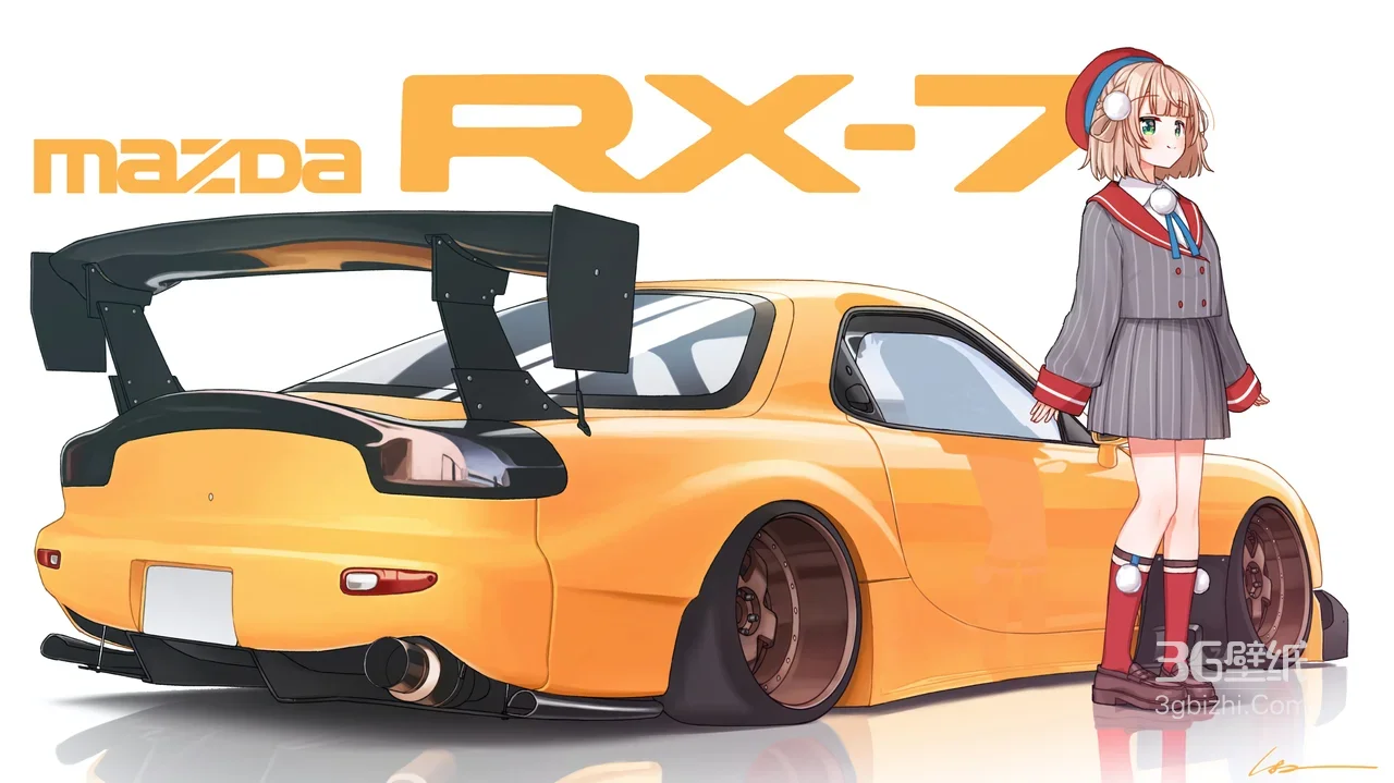 日系二次元少女与马自达RX-7改装车 清新JDM桌面背景1