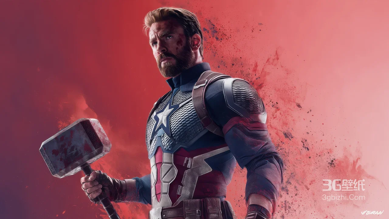 美国队长·持雷神之锤 漫威写实热血宽屏壁纸1