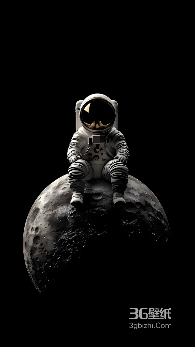 宇航员·月球独坐 暗黑科技风 太空主题手机壁纸1