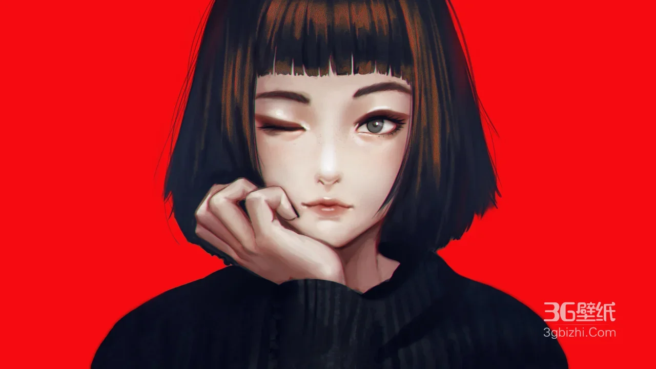 短发眨眼少女·暗黑写实风 宽屏电脑壁纸精选1