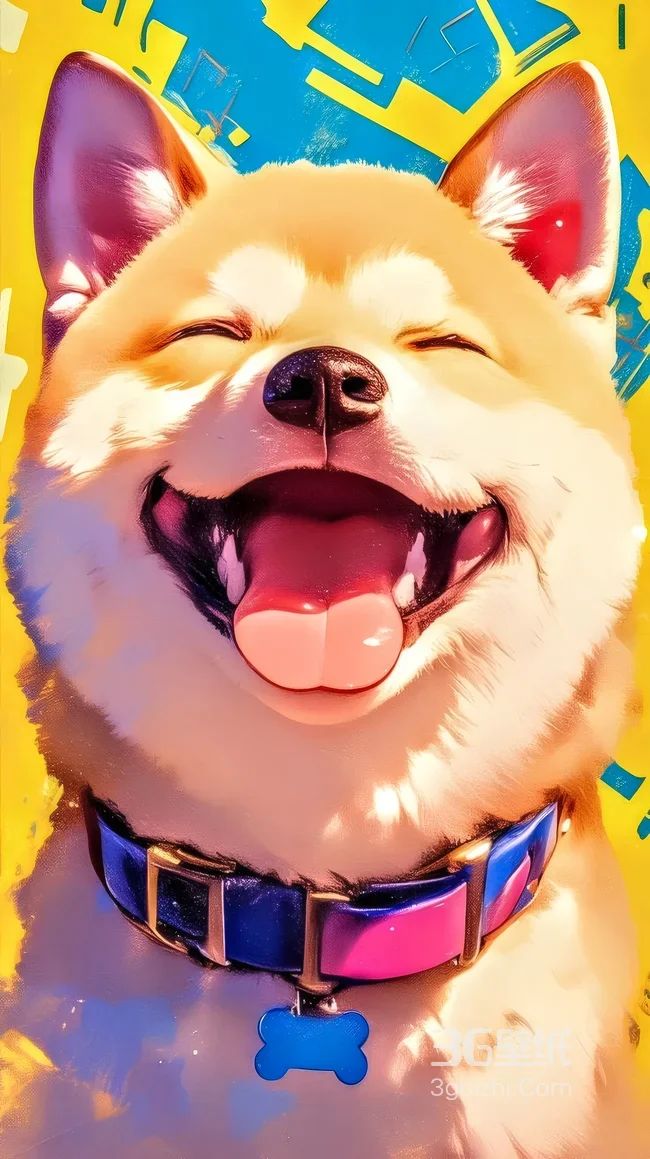 微笑柴犬·炫彩油画风 治愈系宠物手机壁纸推荐1