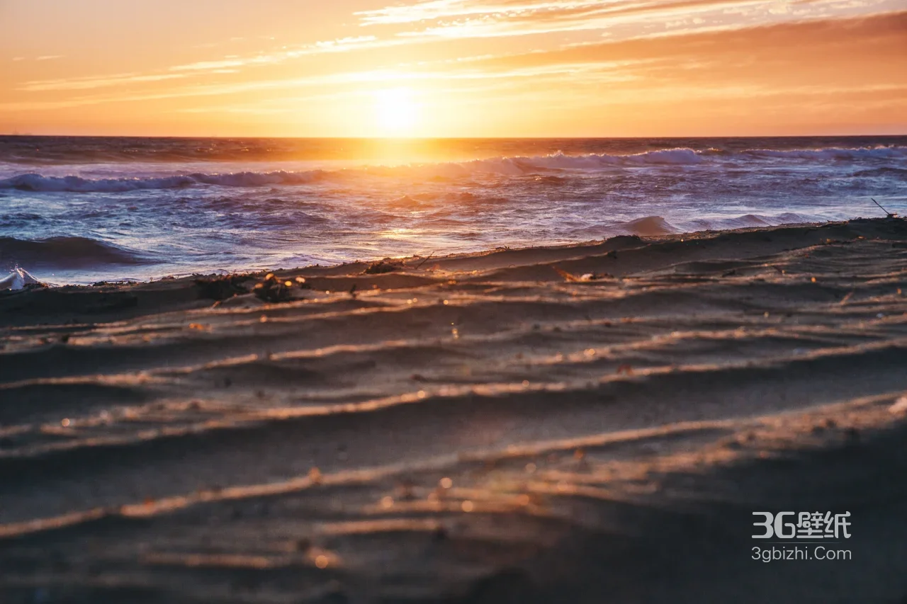唯美海滨黄昏·金色沙滩日落宽屏车机壁纸1