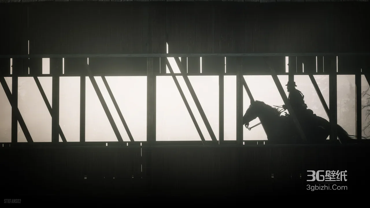 暗黑写实·荒野大镖客亚瑟骑手廊桥剪影 西部风电脑壁纸精选1