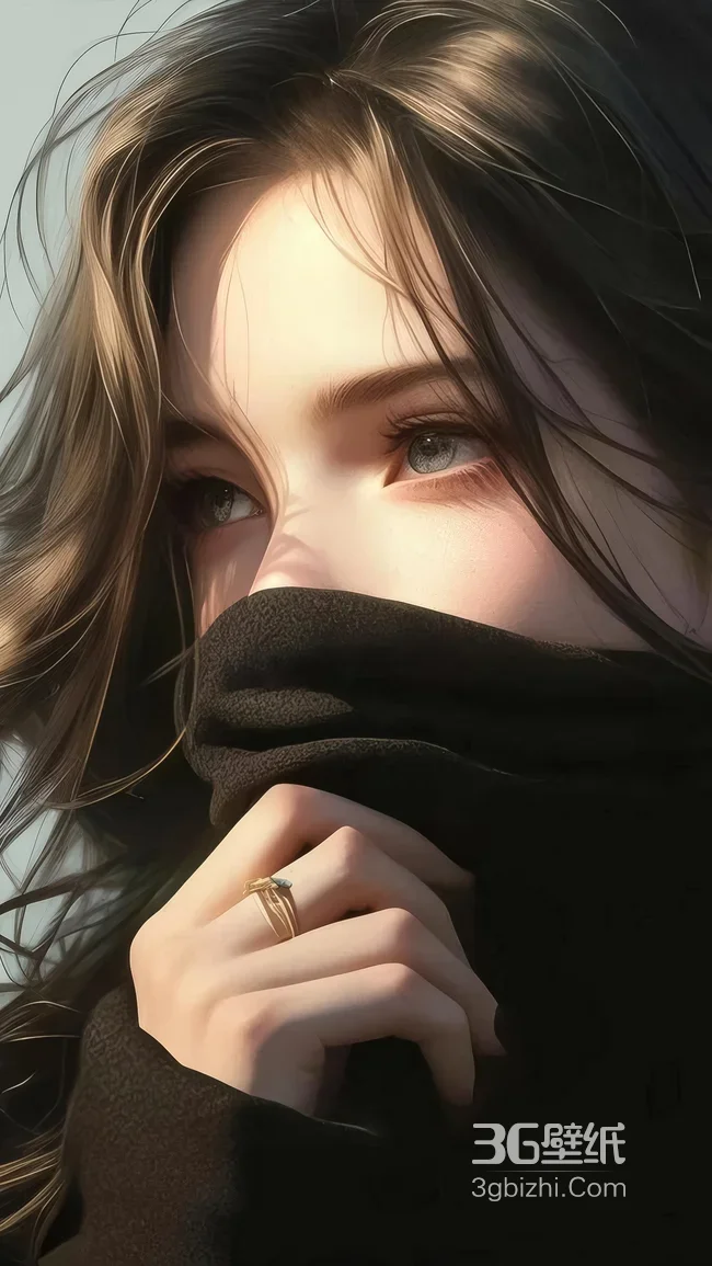 遮面人物·发丝轻扬唯美写实风 原创插画高质感人物壁纸1