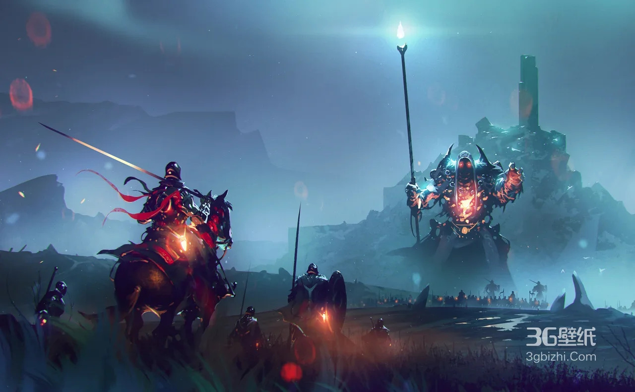 暗黑奇幻游戏风骑士军团对决巨型机械BOSS超燃战场宽屏壁纸1