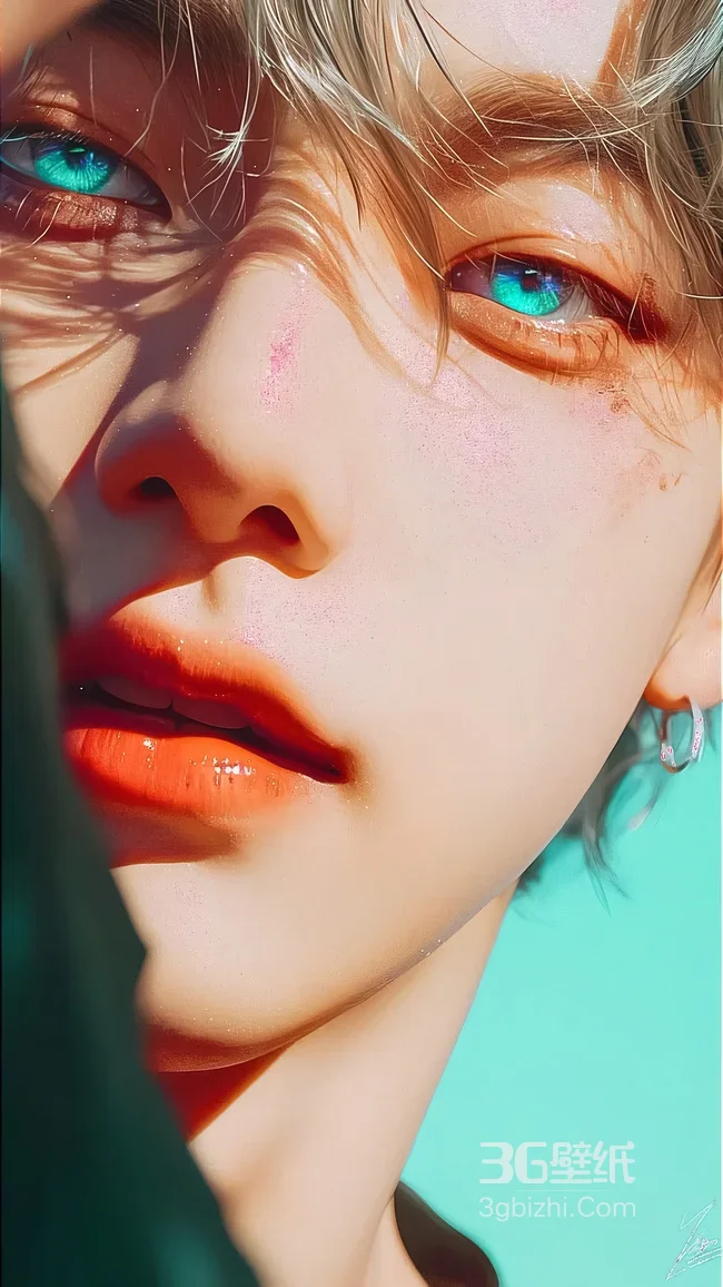 蓝眼帅哥·光影写实唯美风 原创插画手机壁纸推荐1