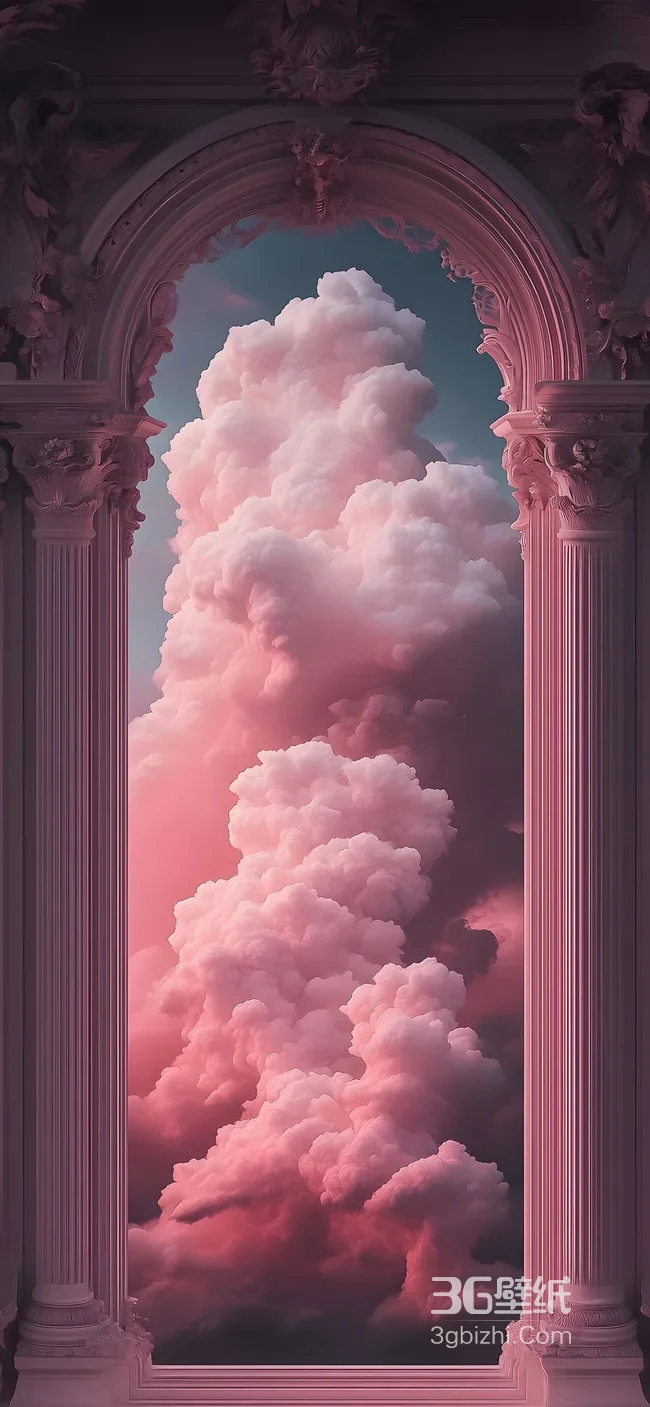 复古雕花拱门·粉色云海 梦幻唯美超现实艺术手机壁纸1
