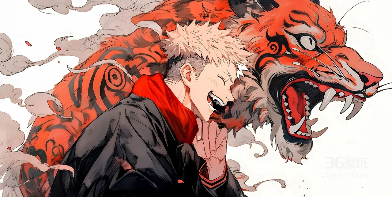 虎杖悠仁·狂啸虎灵伴身 国潮水墨风热血战斗壁纸1