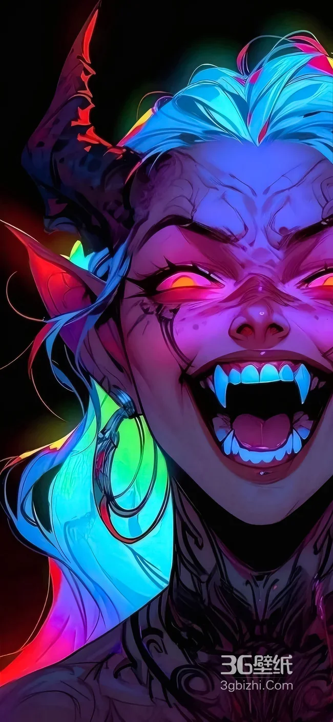 暗黑炫彩恶魔女·尖耳獠牙红眼[高人气恶魔系手机壁纸]1