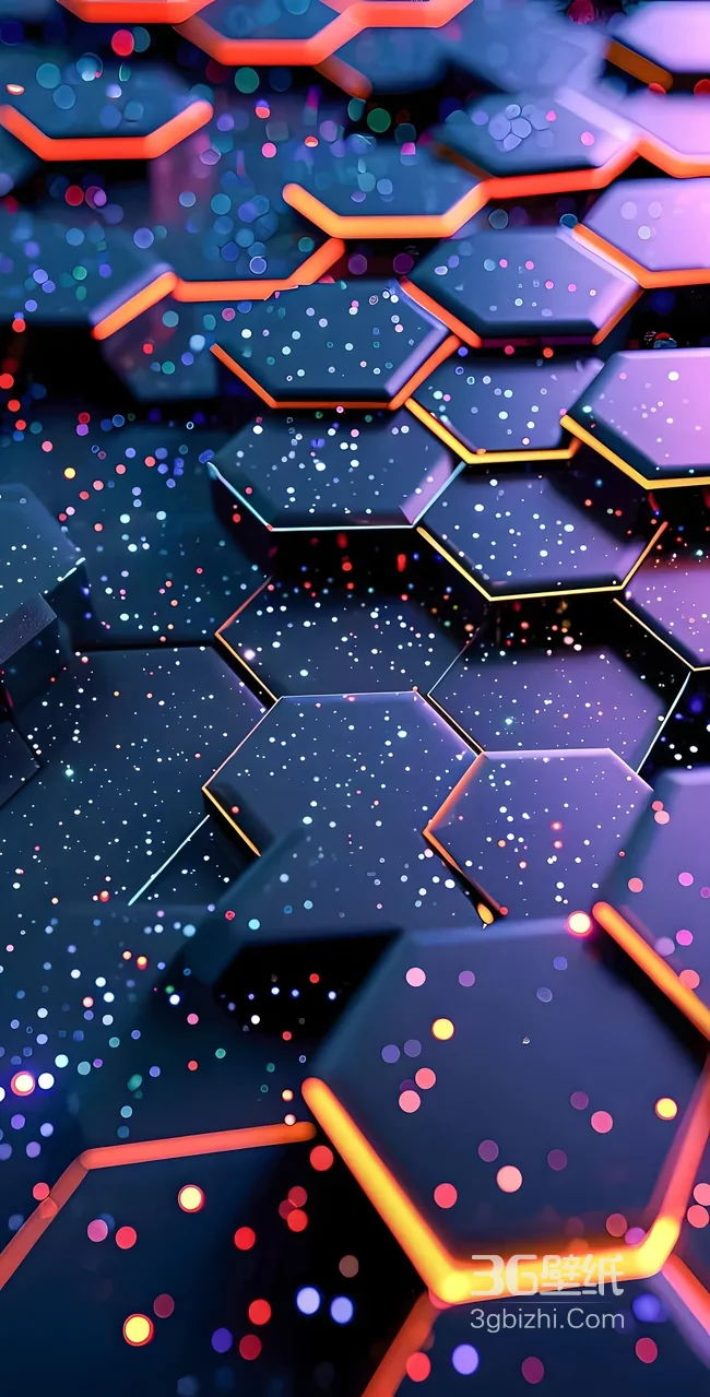 赛博朋克蜂巢六边形·霓虹粒子光效壁纸精选1