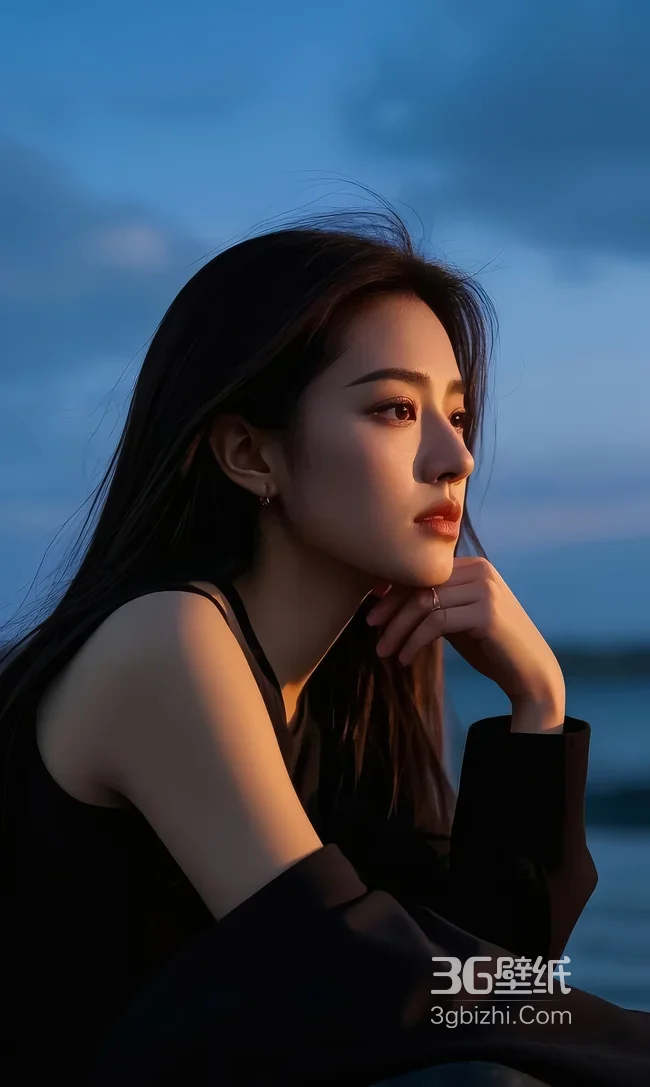 长发女子·黄昏海边唯美写实 超火手机壁纸精选1