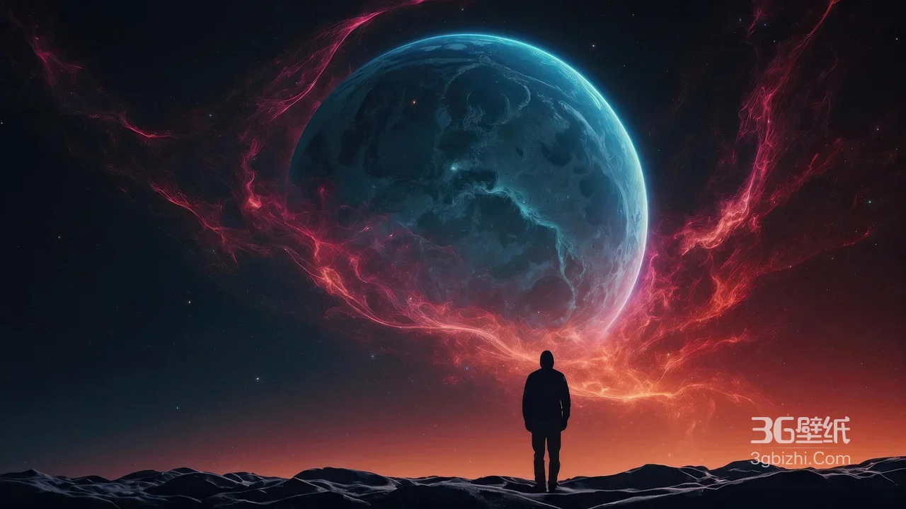 孤影望巨型蓝星·科幻梦幻风 红紫星云电脑壁纸精选1