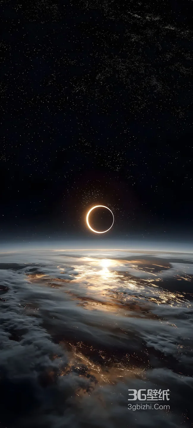 金环日食·地球云海夜景 唯美科幻风 天文主题高清手机壁纸1