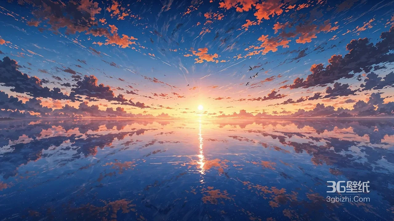 海上日落云海倒映·二次元唯美 新海诚风超宽屏动漫壁纸1