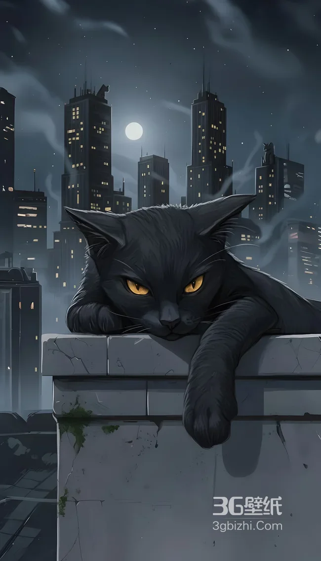 暗黑都市月夜黑猫凝视 超酷夜景猫系壁纸1