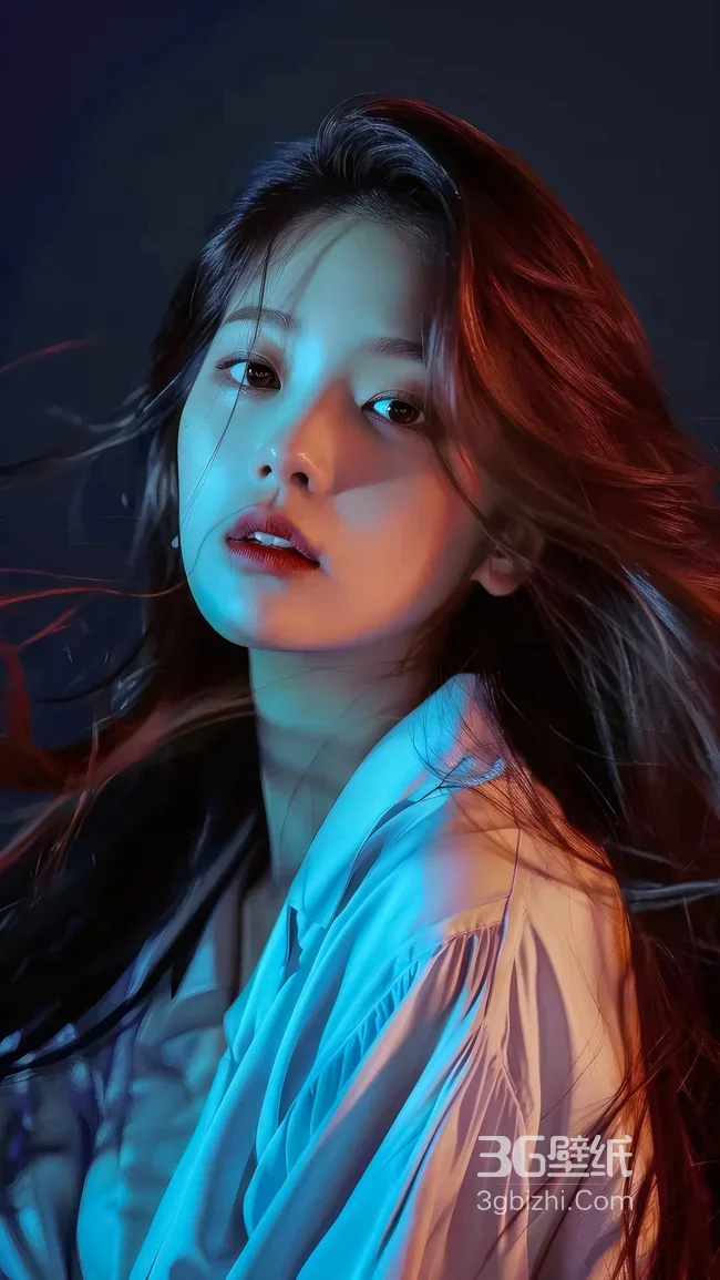 长发人像·蓝橙光影氛围感写真 高质感人像壁纸1