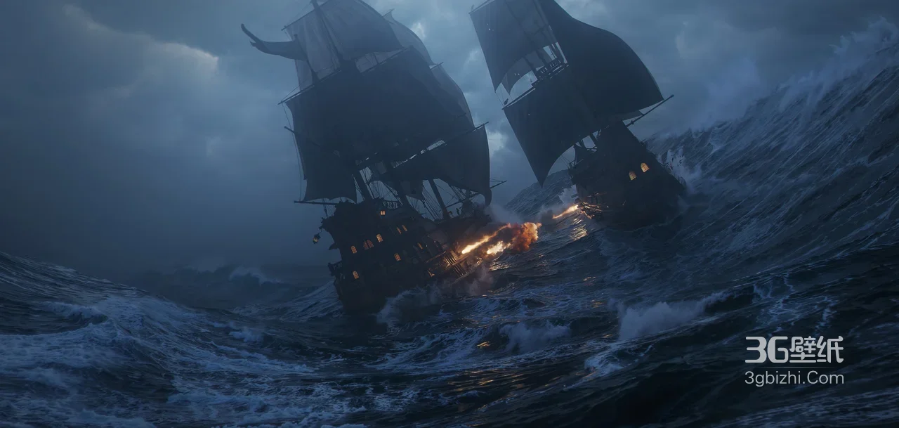 暗黑写实海盗船暴风雨海战·影视风交火 宽屏电脑壁纸1