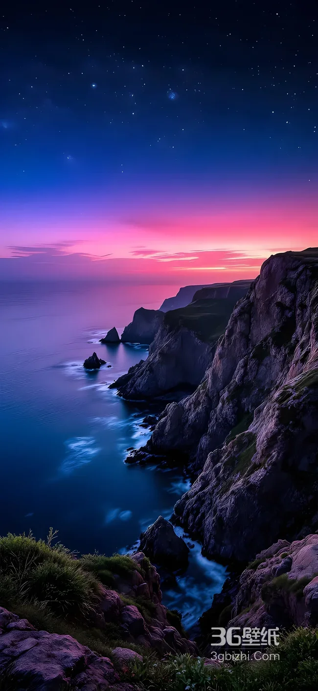 海岸悬崖星空海景·唯美梦幻风 黄昏渐变手机壁纸1