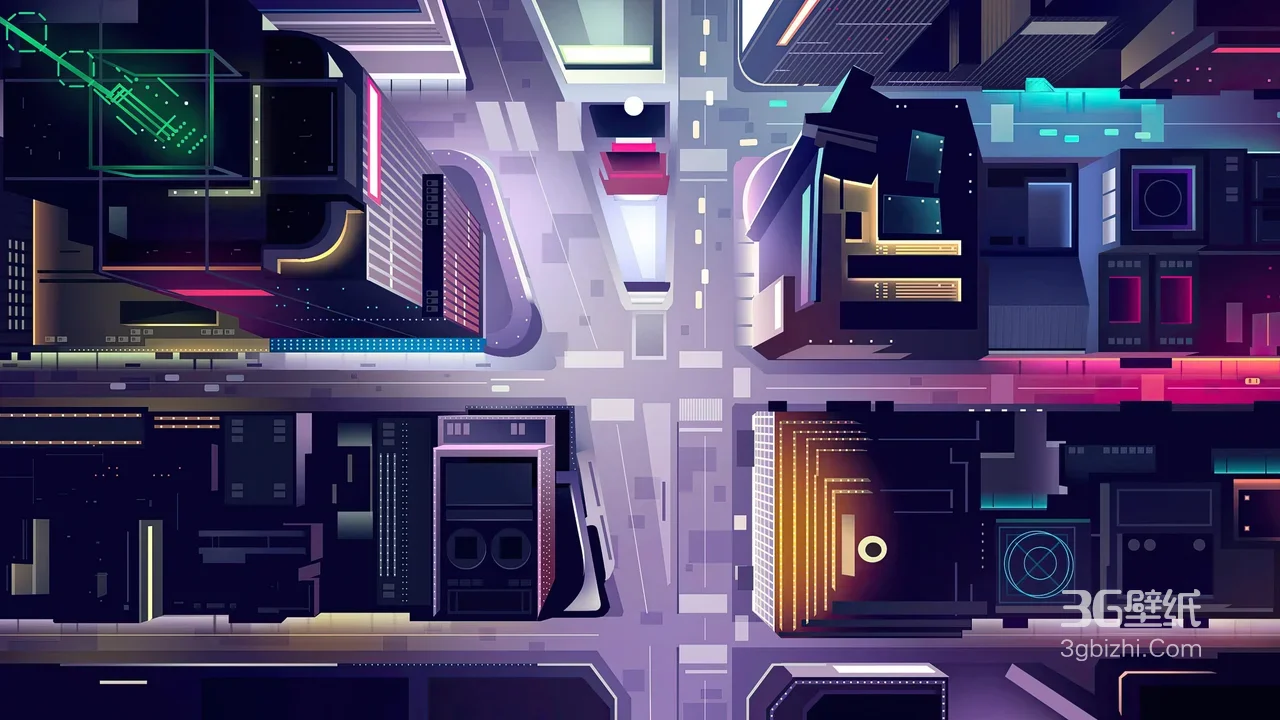 赛博朋克未来都市建筑群·霓虹科技风背景图1
