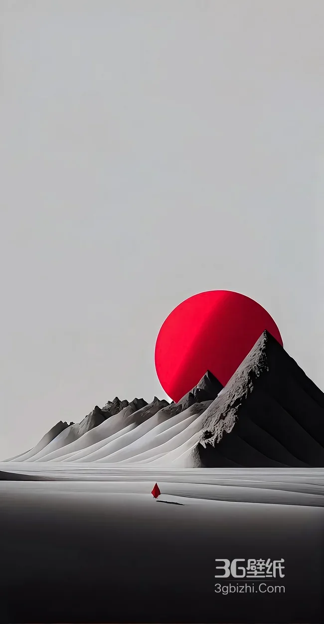 红月灰黑山峦·极简抽象风 小众高级感手机壁纸1