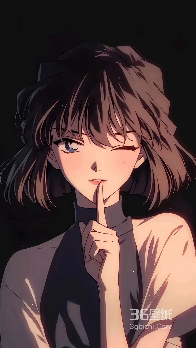 灰原哀·俏皮眨眼噤声 二次元唯美风 名侦探柯南动漫壁纸1