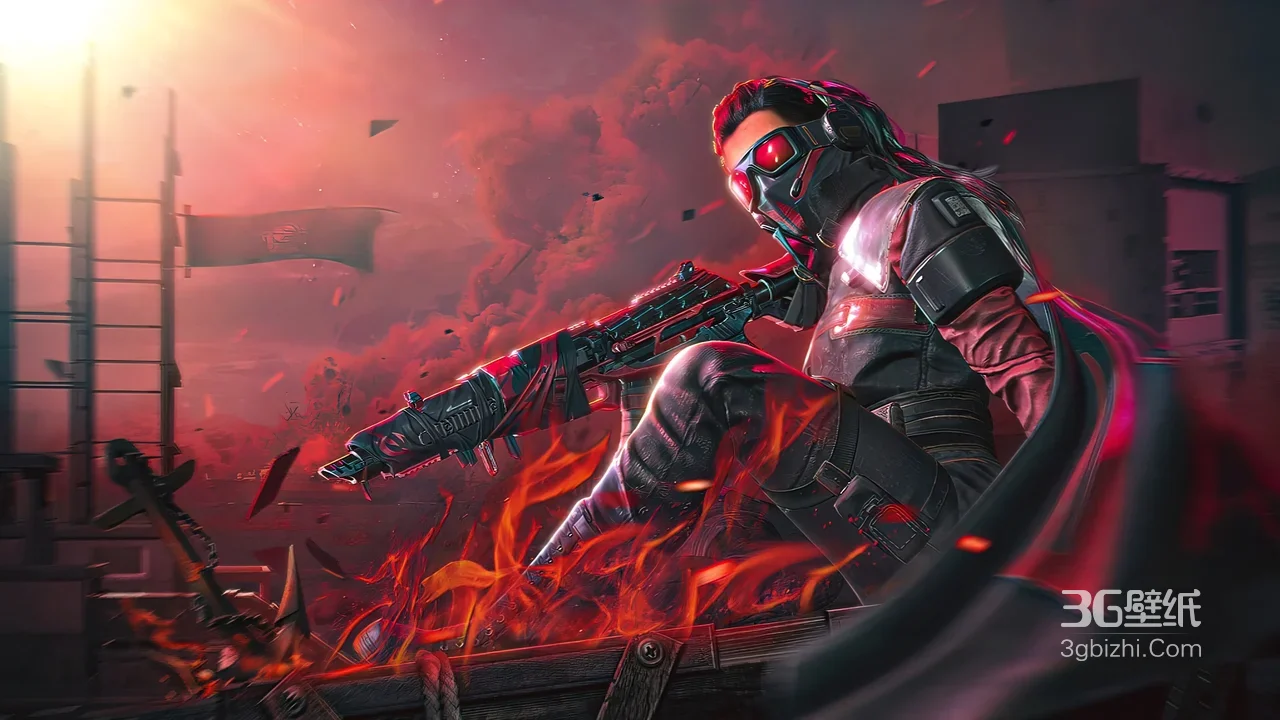 赛博朋克游戏战士·火焰持枪 高热度末日科幻壁纸1