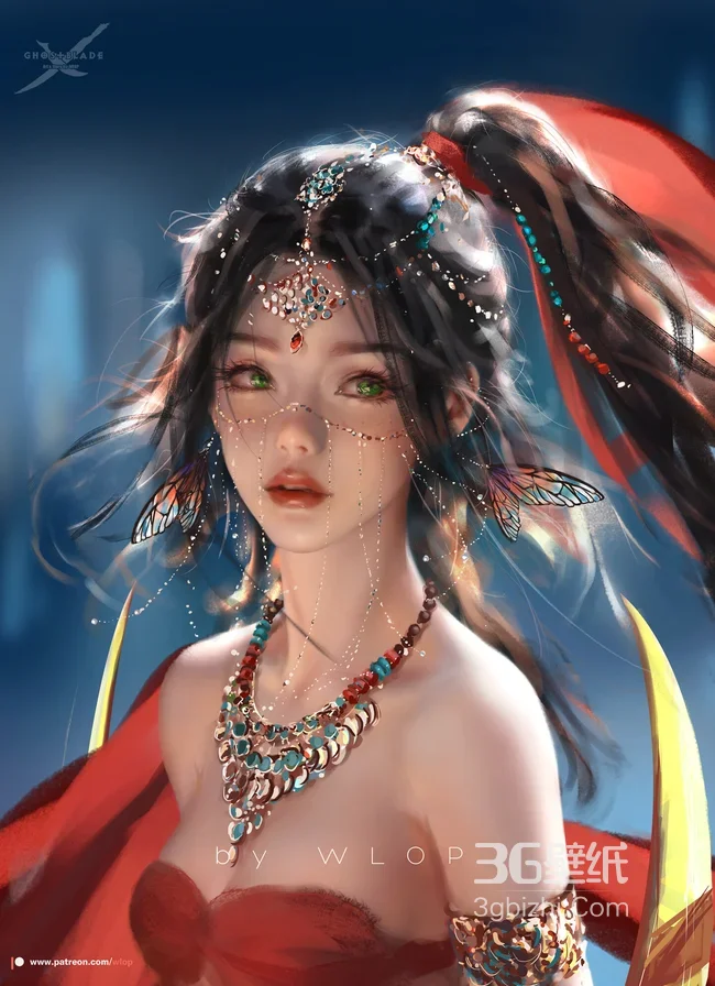 风铃公主·蝶饰红纱 国漫唯美风（鬼刀）古风手机壁纸1