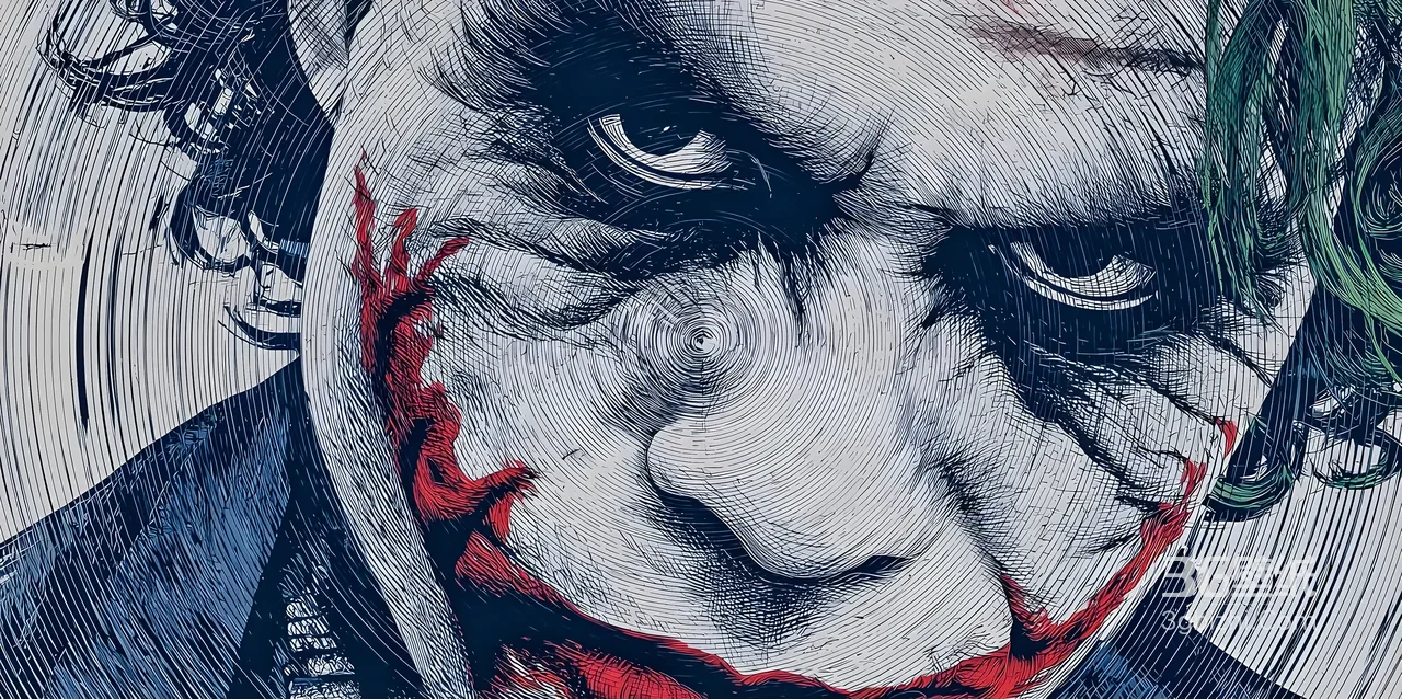 小丑·希斯莱杰 暗黑手绘风《蝙蝠侠：黑暗骑士》高人气电脑壁纸1