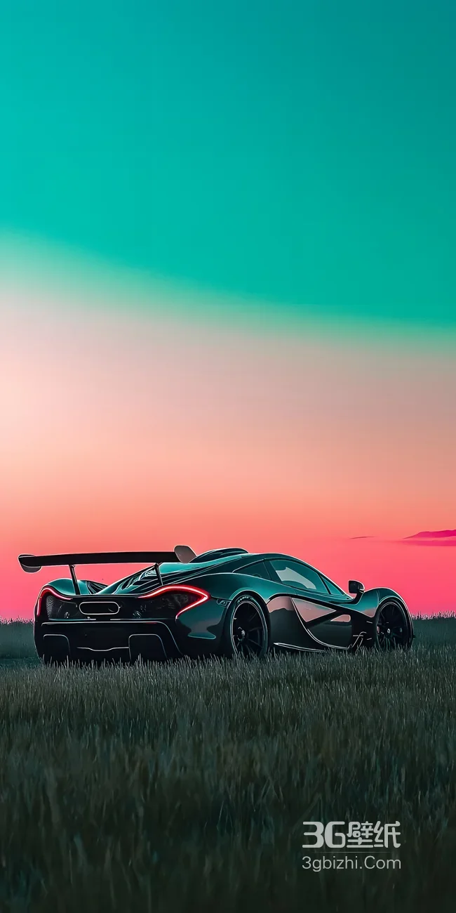 迈凯伦P1·渐变霓虹风 草甸日落超跑壁纸（超跑日落壁纸）1
