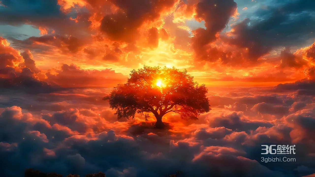 云海孤树·朝阳破晓 梦幻超现实风景电脑壁纸1