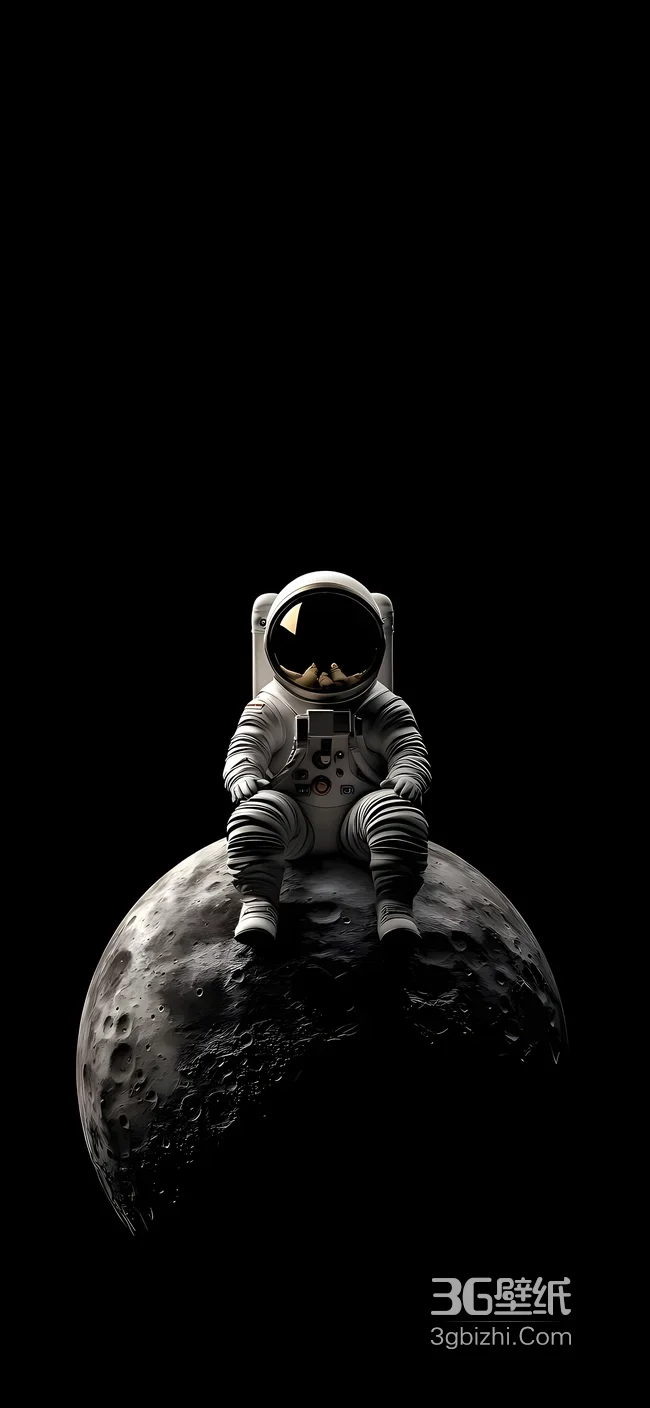 宇航员静坐月球 暗黑写实风 超火竖屏太空主题壁纸1