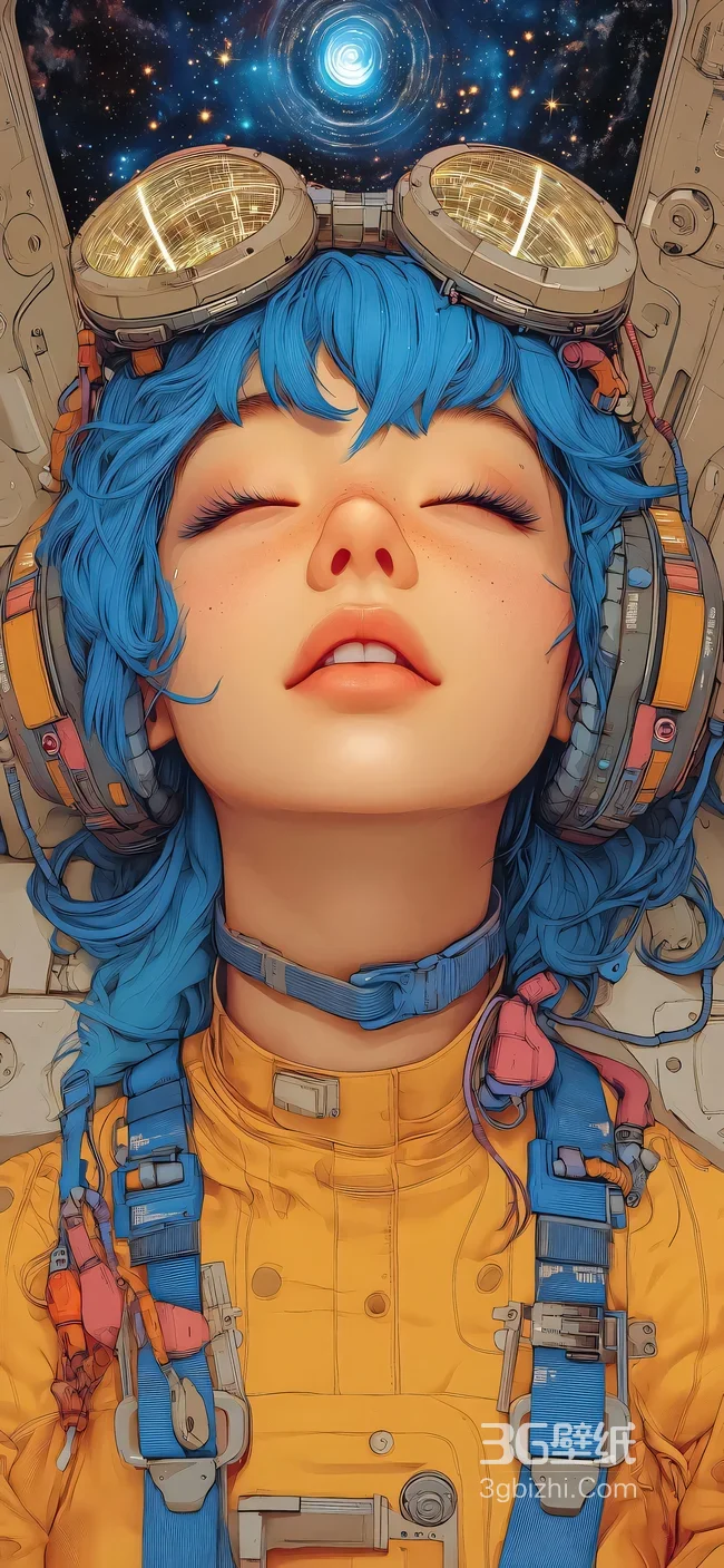 蓝发科幻少女·赛博朋克风 宇航服护目镜手机壁纸（高人气科幻壁纸）1