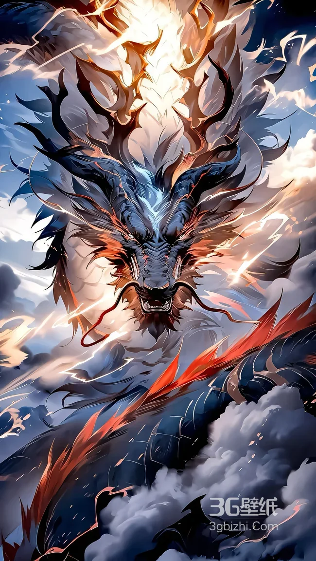 国风玄幻巨龙·雷霆火焰环绕 高燃手机壁纸（东方神话风）1