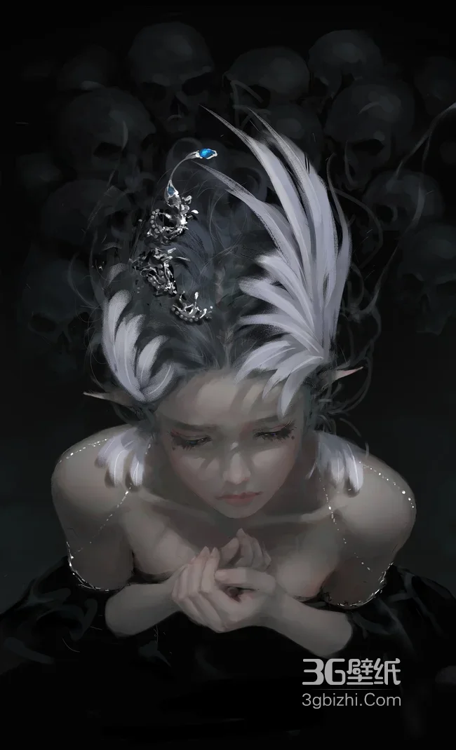 暗黑奇幻精灵少女·银发骷髅背景 高人气暗黑风壁纸1