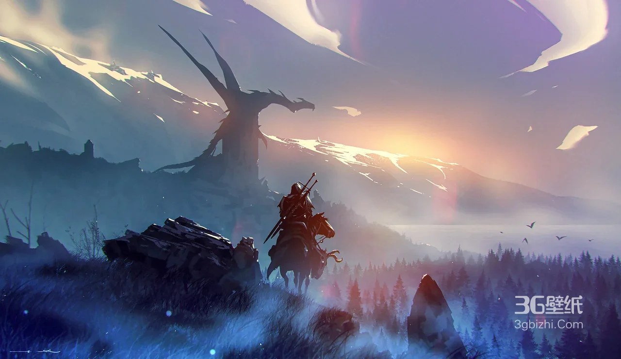 骑马战士·龙形古建·唯美奇幻游戏风电脑壁纸1