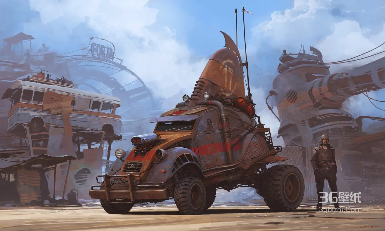 废土改装雪铁龙越野车·写实废土风·末日基地 高热度电脑壁纸1
