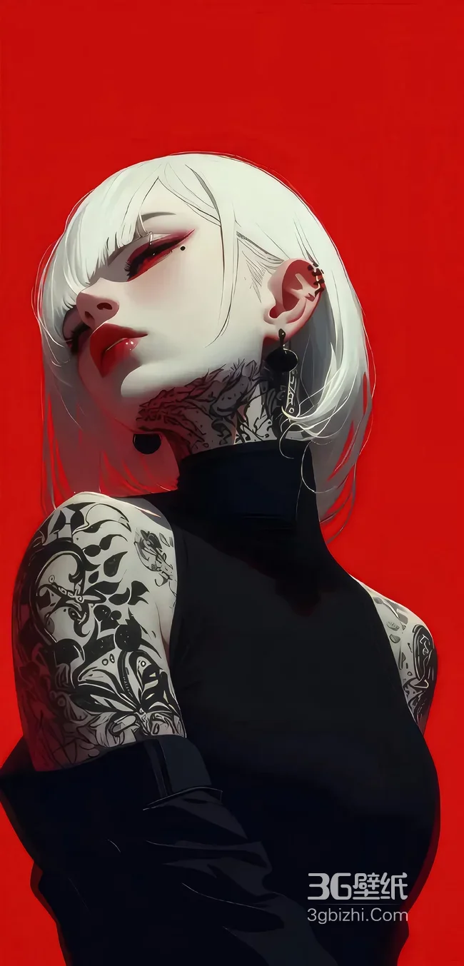 白发纹身少女·暗黑风 个性纹身手机壁纸1
