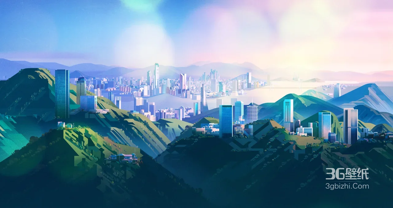 山城都市景观·低多边形梦幻风 宽屏车机壁纸优选1