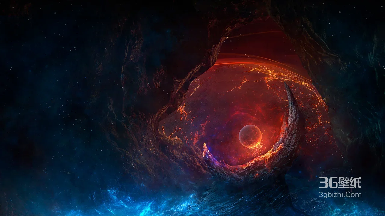 熔岩行星·异星洞穴秘境 暗黑科幻风科幻概念超宽屏壁纸1