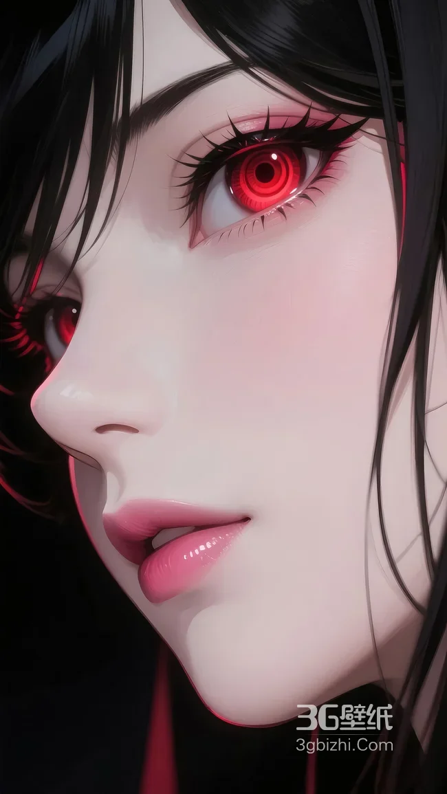 二次元红瞳黑发少女·暗黑精致风 动漫插画手机壁纸1