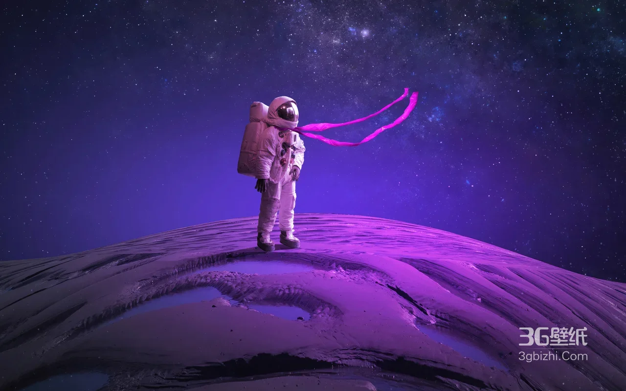 宇航员·紫域星球漫游 梦幻超现实风超现实星空电脑壁纸1
