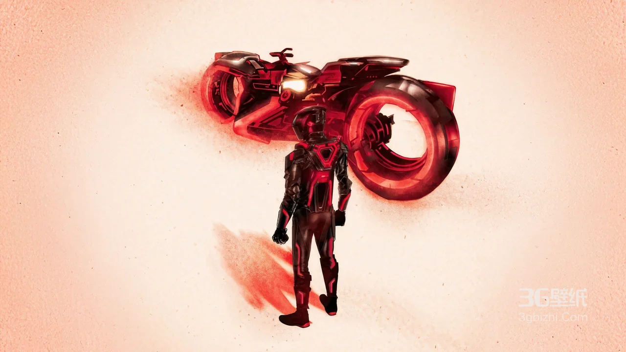 赛博朋克机甲战士与发光轮摩托 科幻风电脑壁纸推荐1
