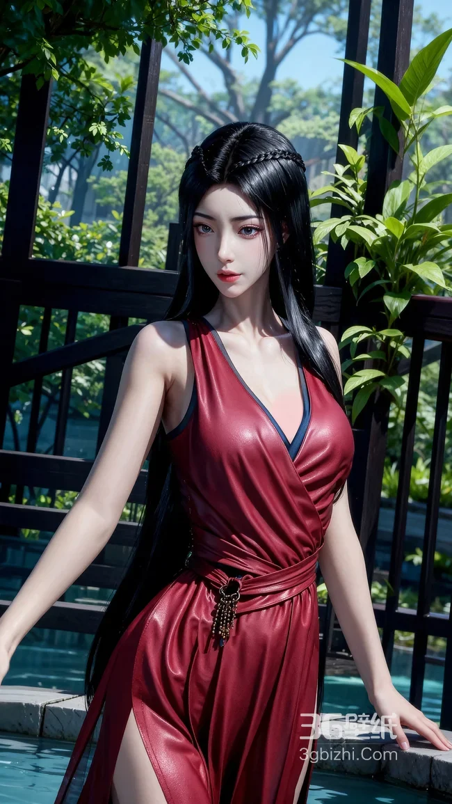 黑长直古风女子元瑶·红裙写实唯美风 竖屏壁纸精选1