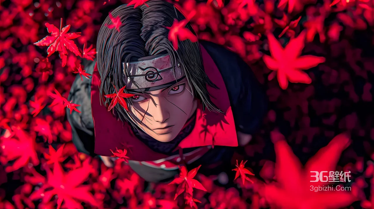 宇智波鼬·写轮眼觉醒 写实动漫风 火影忍者红叶壁纸推荐1