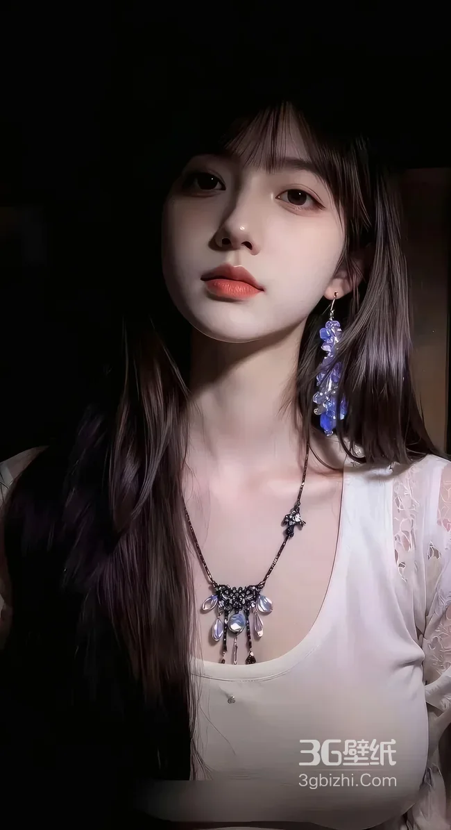 长发少女·唯美写实风 精致耳饰项链 高清竖屏壁纸1