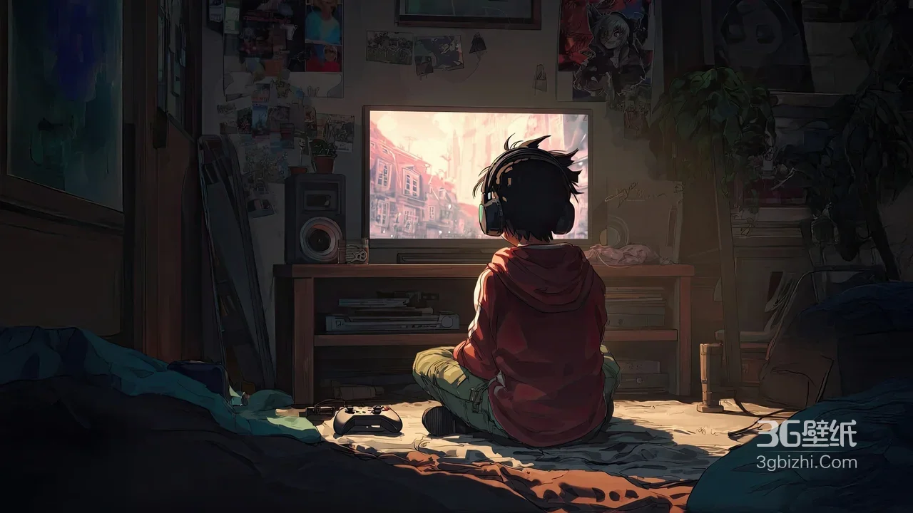 动漫少年·游戏沉浸 二次元卧室场景 电竞氛围电脑桌面背景1